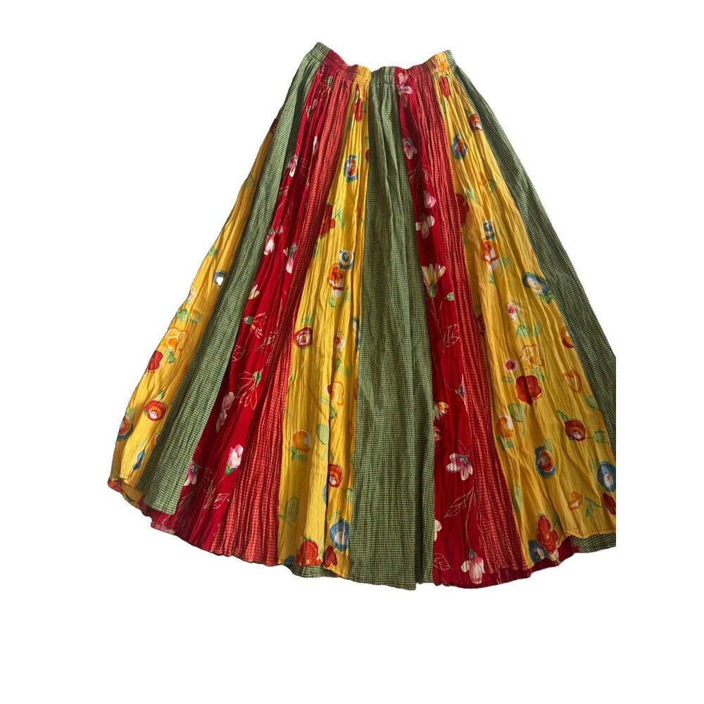 BRENDA'S Hippie Bohemian Patchwork Maxi Skirt Ribbon Cottage Festival SKIRT SZ S